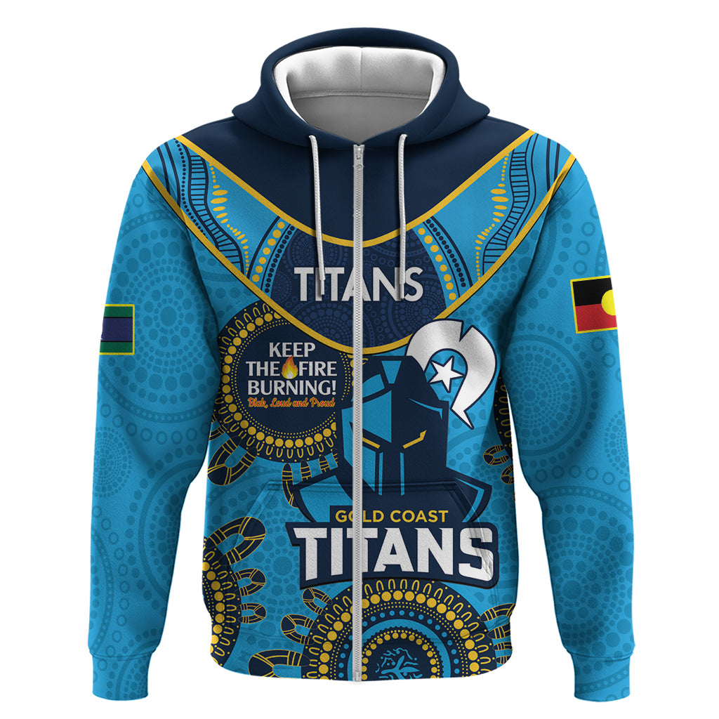 Custom NRL Titans NAIDOC Week Zip Hoodie Keep The Fire Burning Indigenous Art