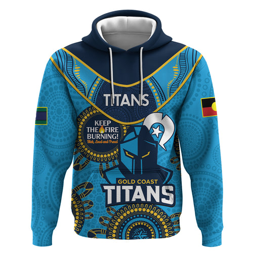 Custom NRL Titans NAIDOC Week Zip Hoodie Keep The Fire Burning Indigenous Art