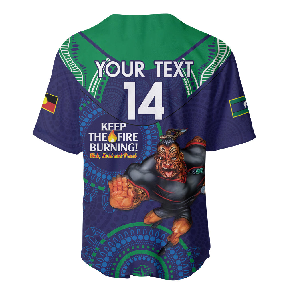 Custom NRL Warriors NAIDOC Week Baseball Jersey Keep The Fire Burning Indigenous Art