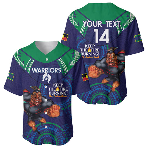 Custom NRL Warriors NAIDOC Week Baseball Jersey Keep The Fire Burning Indigenous Art