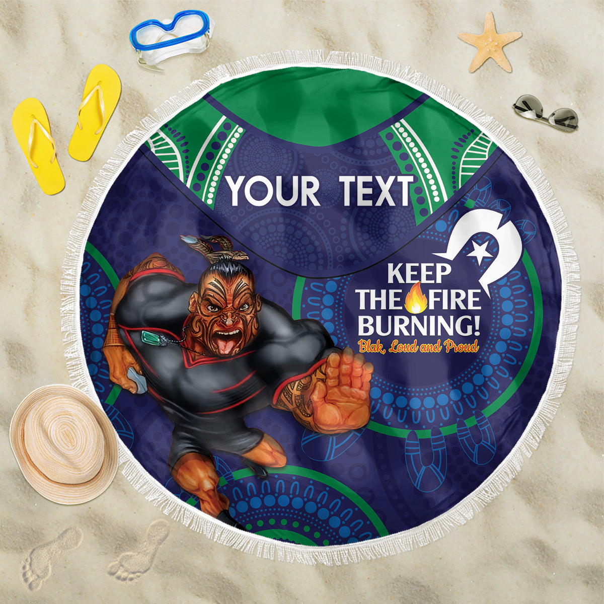 Custom NRL Warriors NAIDOC Week Beach Blanket Keep The Fire Burning Indigenous Art