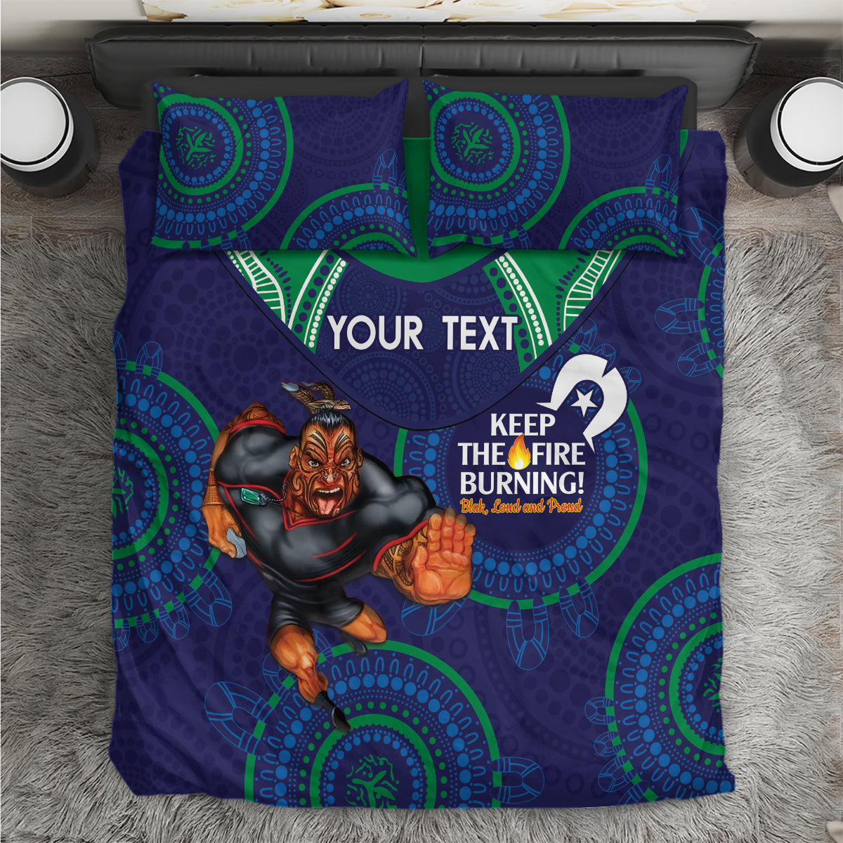 Custom NRL Warriors NAIDOC Week Bedding Set Keep The Fire Burning Indigenous Art