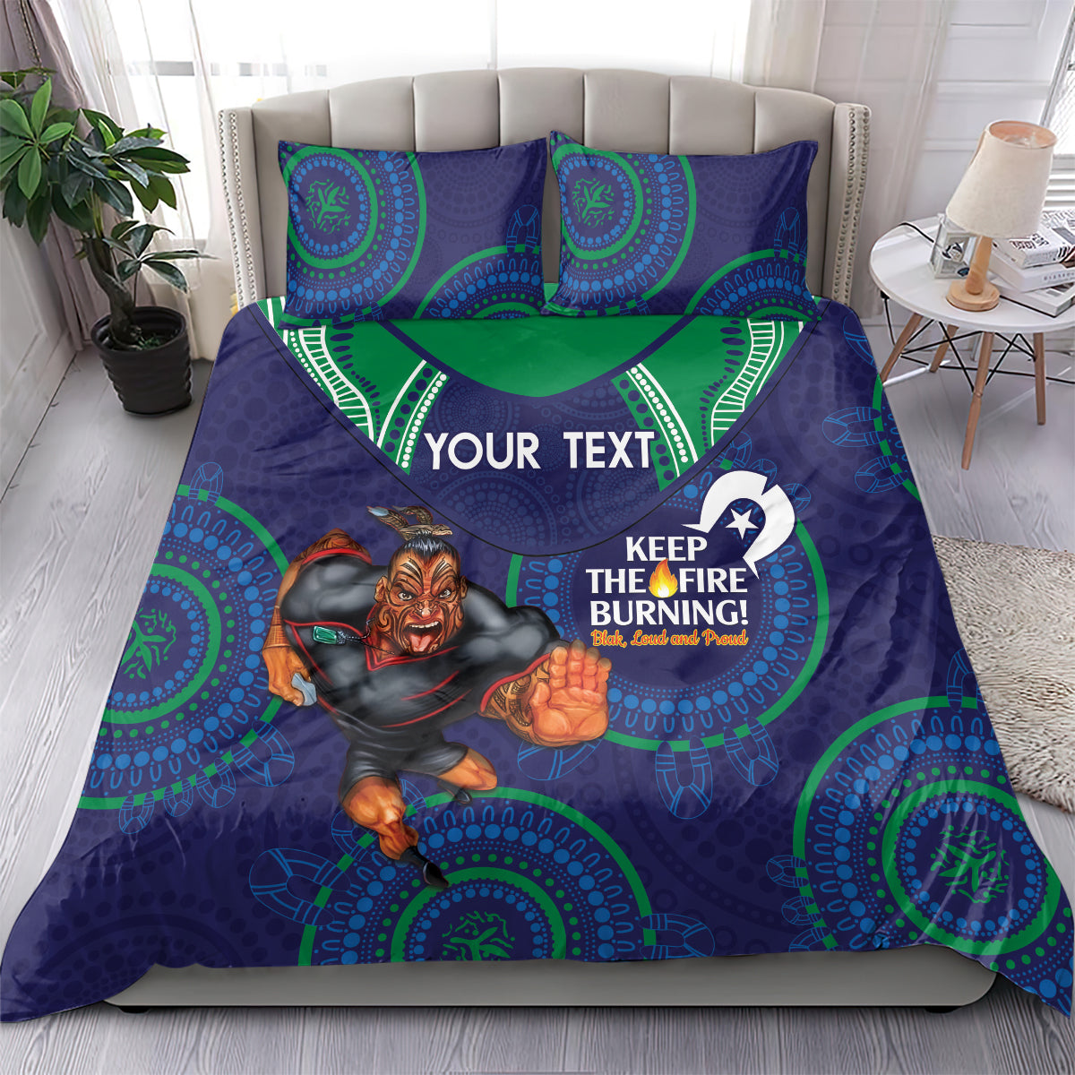 Custom NRL Warriors NAIDOC Week Bedding Set Keep The Fire Burning Indigenous Art