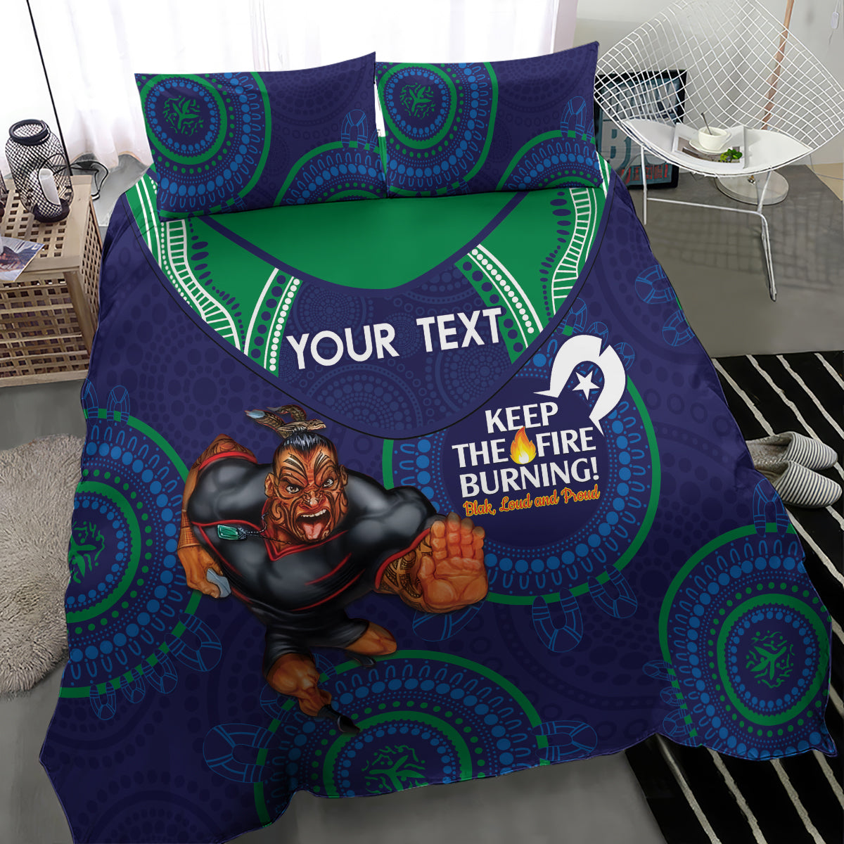 Custom NRL Warriors NAIDOC Week Bedding Set Keep The Fire Burning Indigenous Art