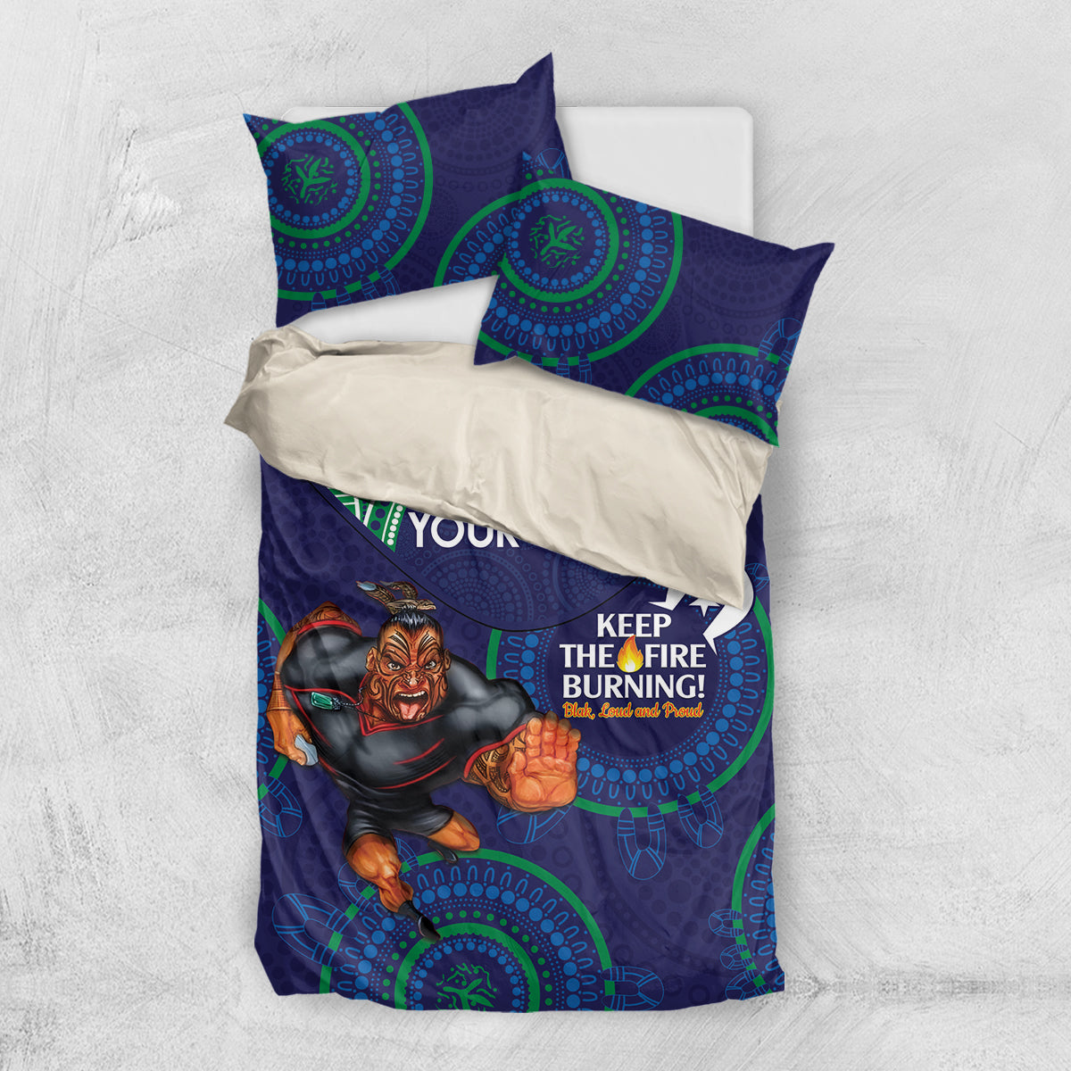 Custom NRL Warriors NAIDOC Week Bedding Set Keep The Fire Burning Indigenous Art