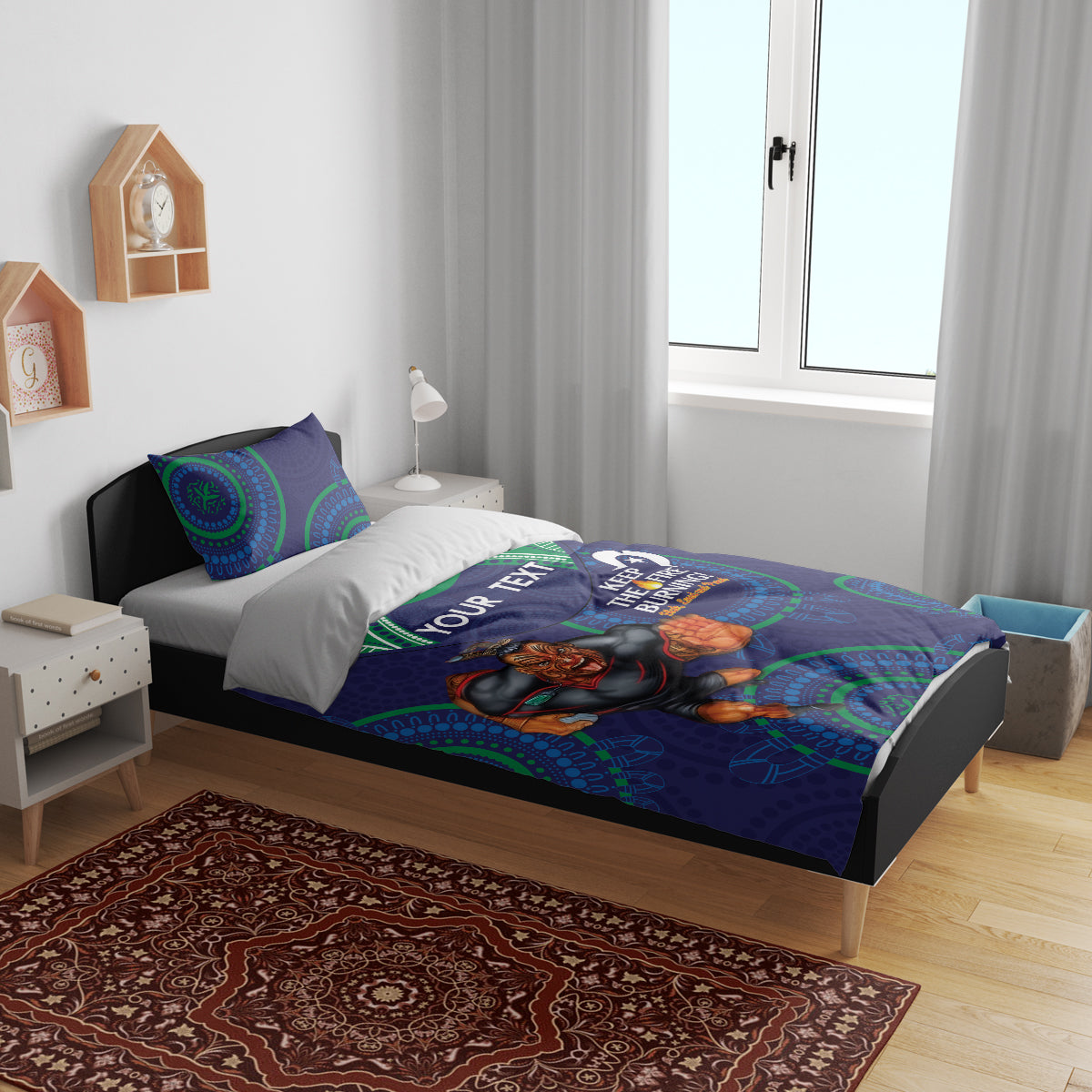 Custom NRL Warriors NAIDOC Week Bedding Set Keep The Fire Burning Indigenous Art