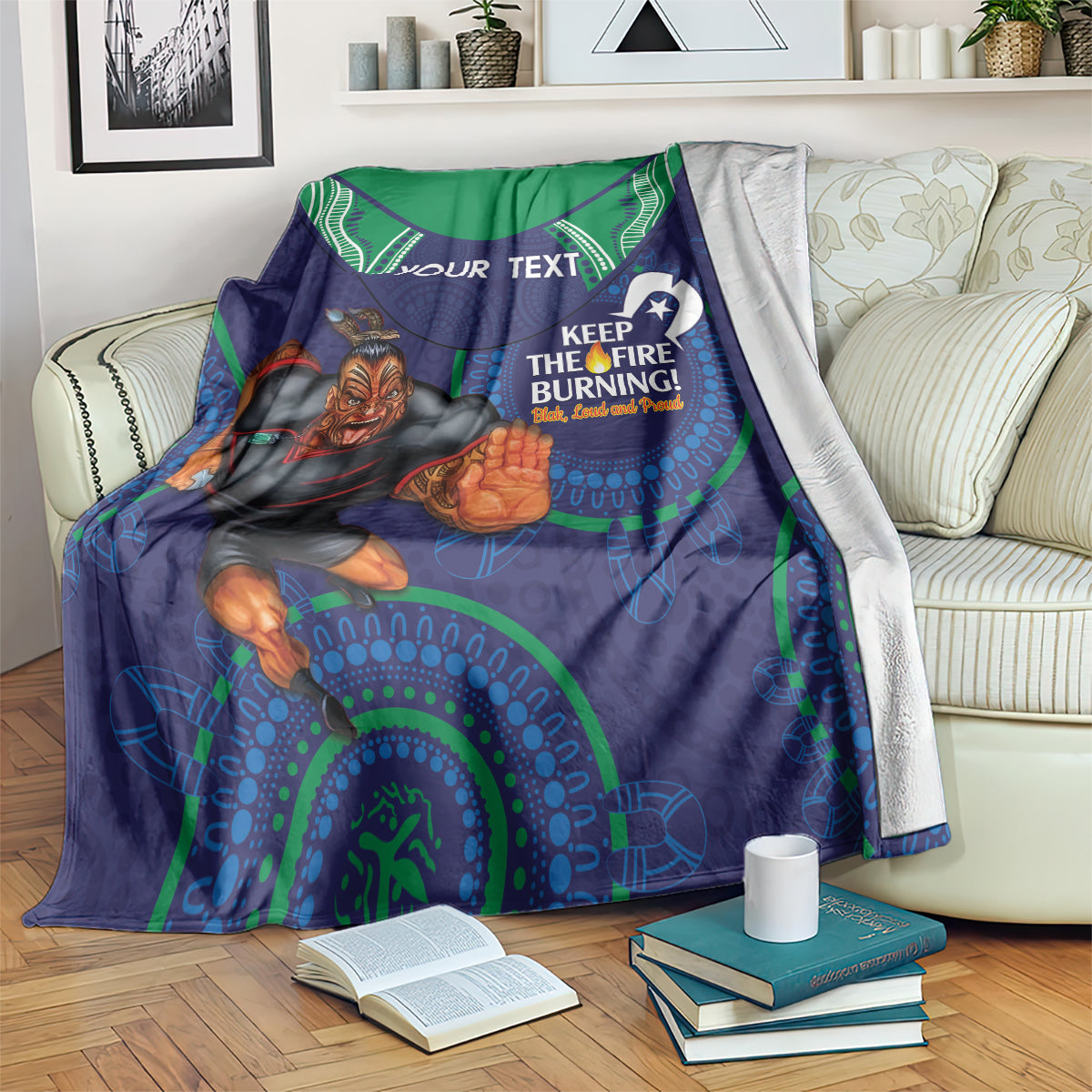 Custom NRL Warriors NAIDOC Week Blanket Keep The Fire Burning Indigenous Art