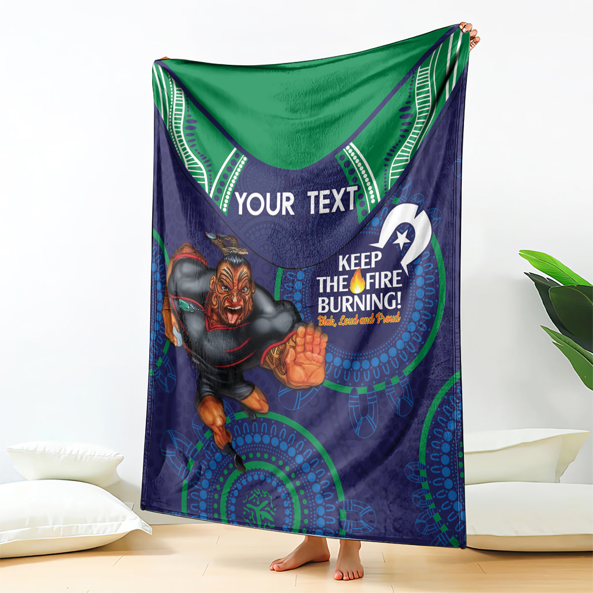 Custom NRL Warriors NAIDOC Week Blanket Keep The Fire Burning Indigenous Art