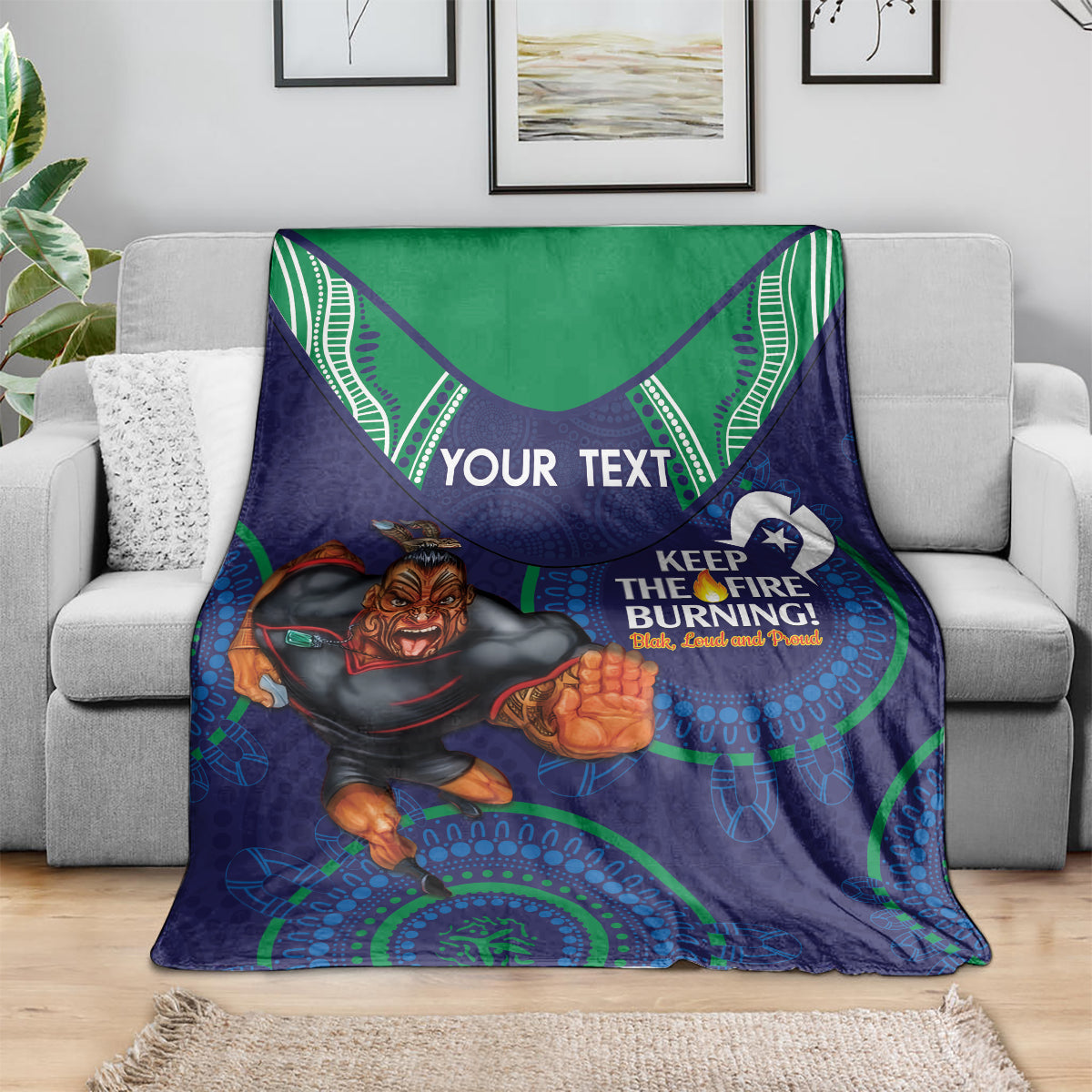 Custom NRL Warriors NAIDOC Week Blanket Keep The Fire Burning Indigenous Art