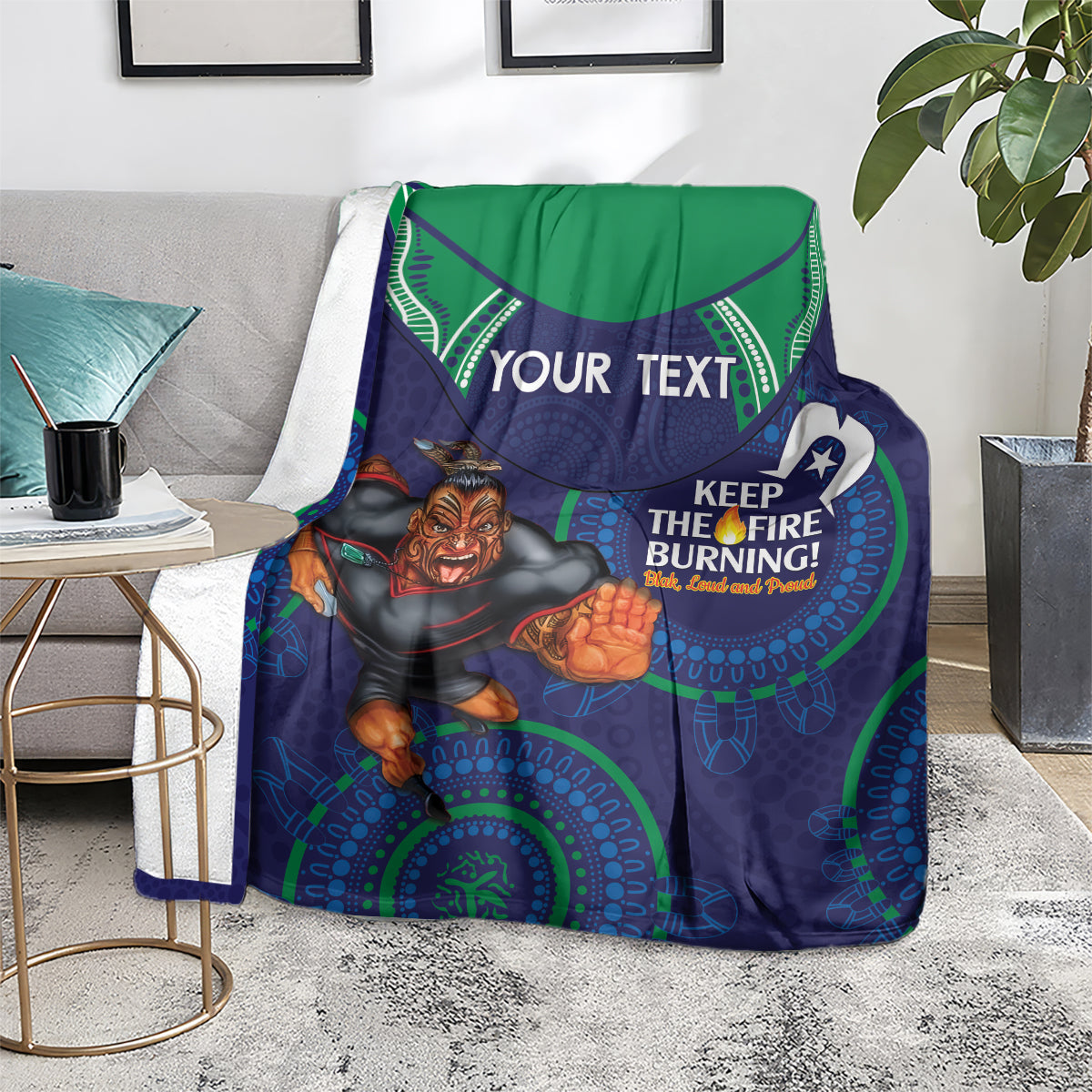 Custom NRL Warriors NAIDOC Week Blanket Keep The Fire Burning Indigenous Art