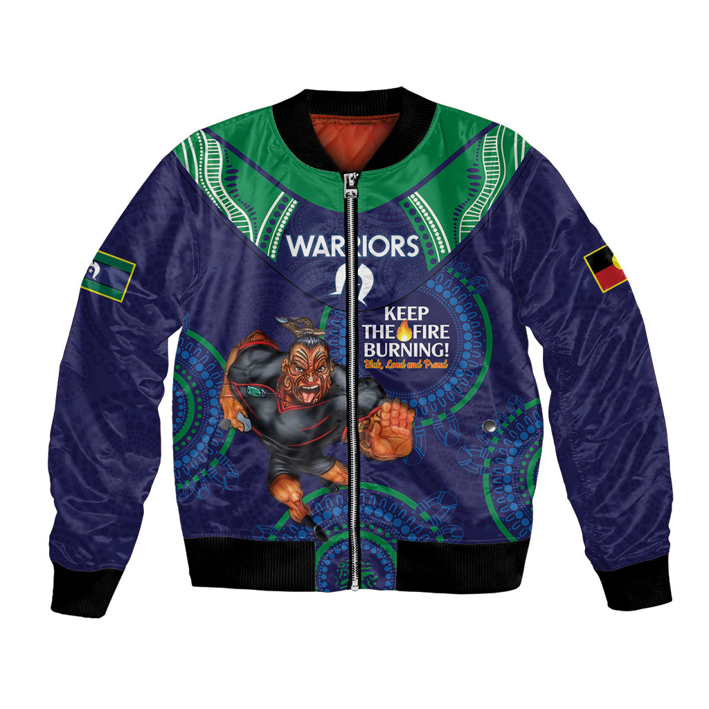 Custom NRL Warriors NAIDOC Week Bomber Jacket Keep The Fire Burning Indigenous Art