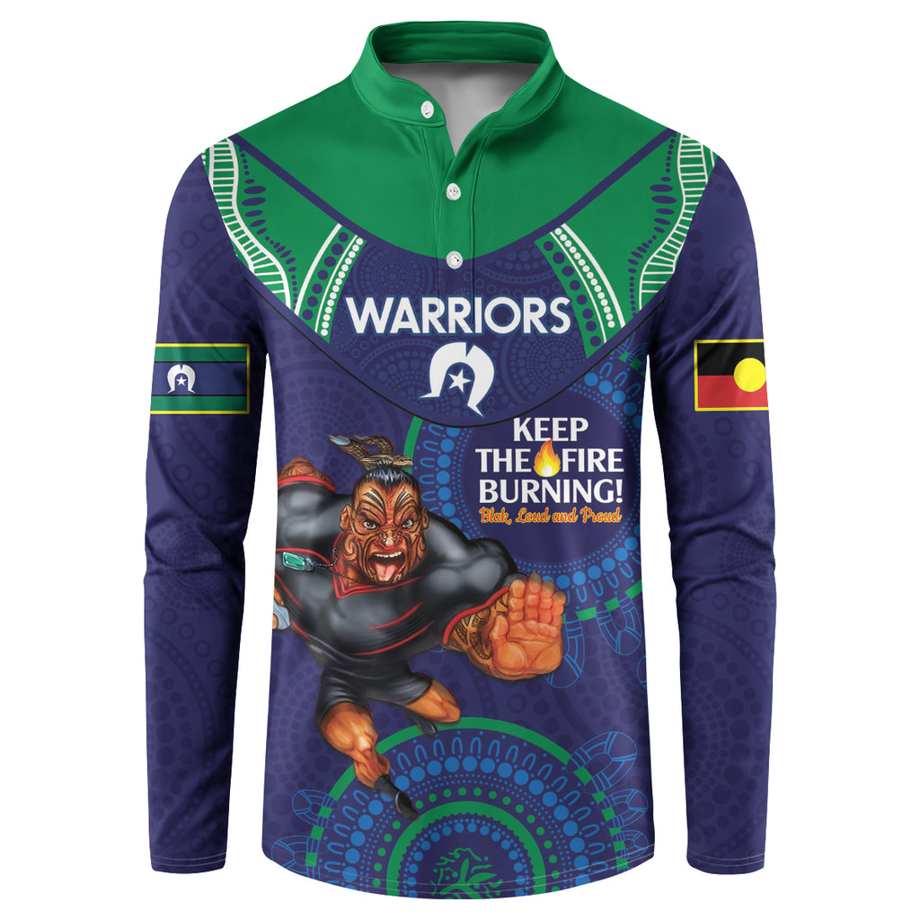 Custom NRL Warriors NAIDOC Week Button Sweatshirt Keep The Fire Burning Indigenous Art