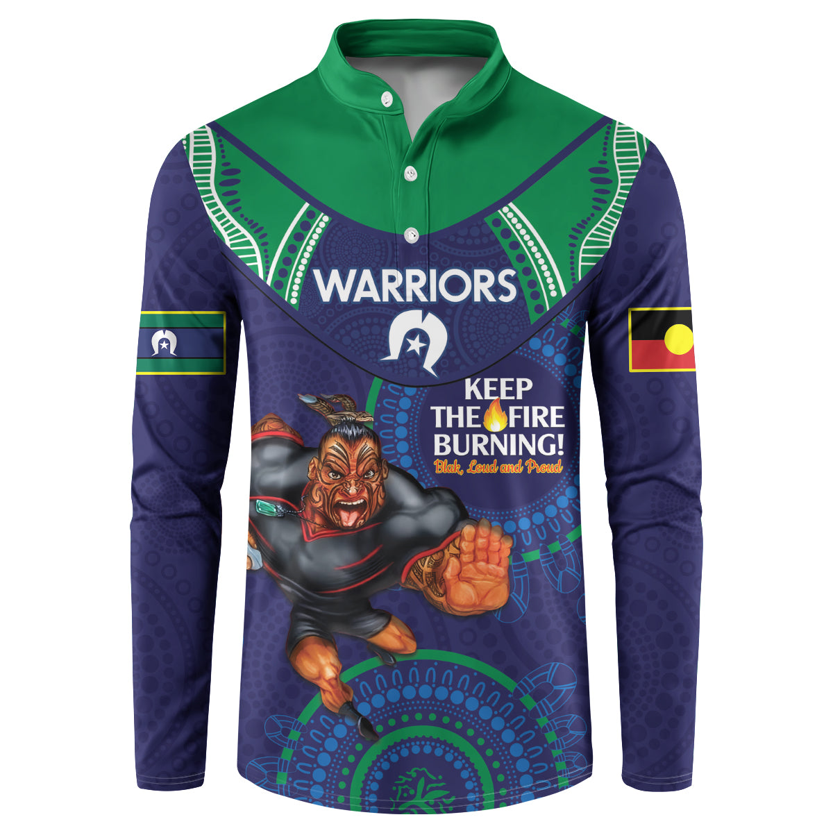 Custom NRL Warriors NAIDOC Week Button Sweatshirt Keep The Fire Burning Indigenous Art
