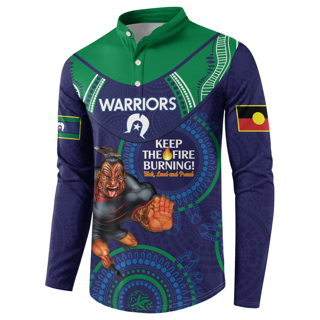 Custom NRL Warriors NAIDOC Week Button Sweatshirt Keep The Fire Burning Indigenous Art