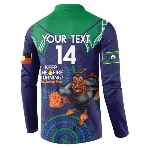 Custom NRL Warriors NAIDOC Week Button Sweatshirt Keep The Fire Burning Indigenous Art