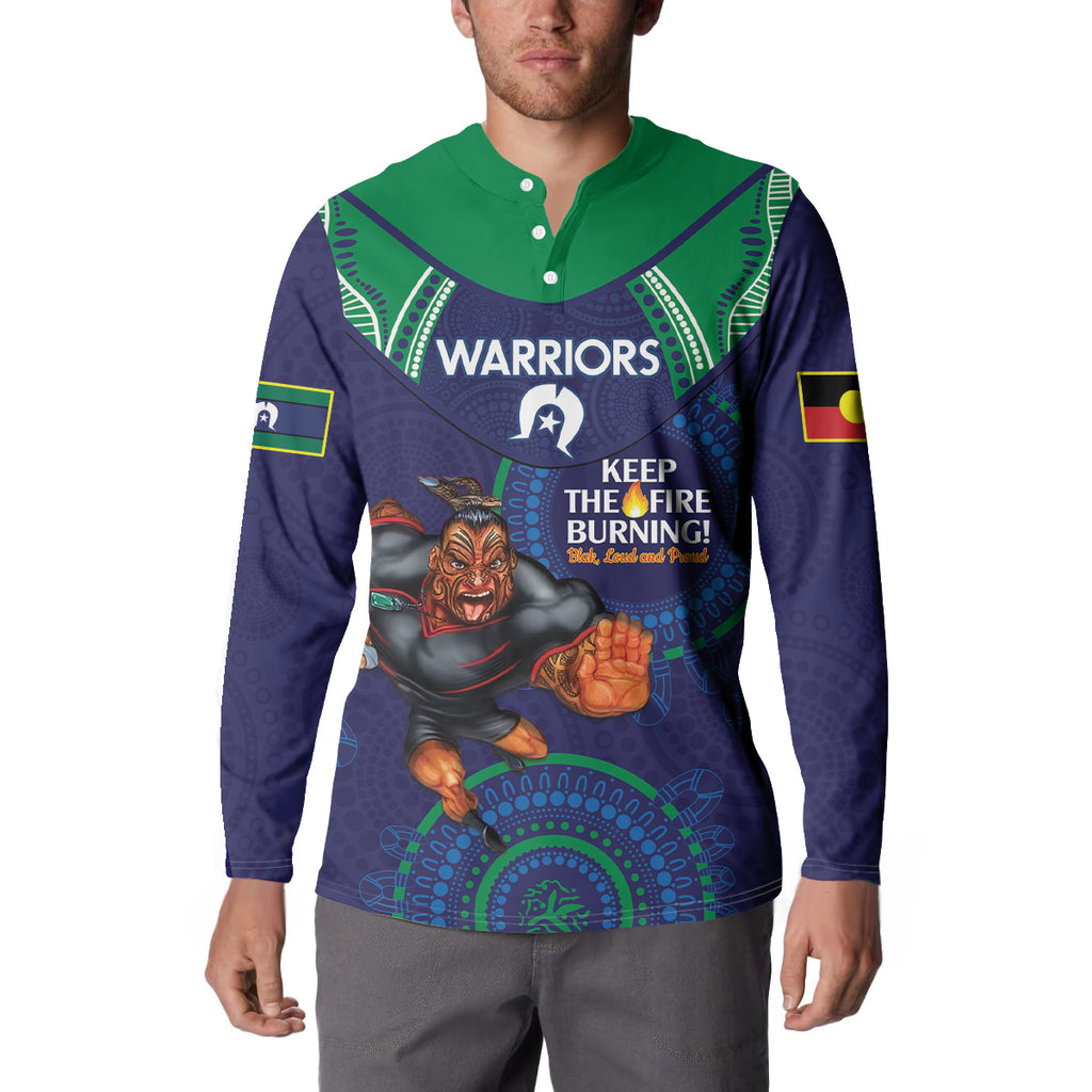 Custom NRL Warriors NAIDOC Week Button Sweatshirt Keep The Fire Burning Indigenous Art