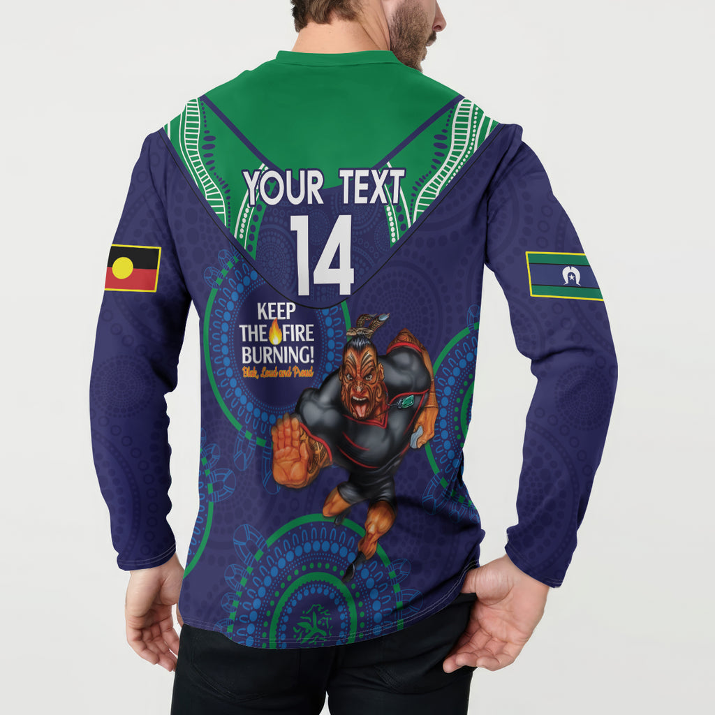 Custom NRL Warriors NAIDOC Week Button Sweatshirt Keep The Fire Burning Indigenous Art