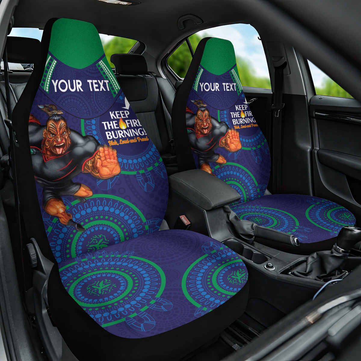 Custom NRL Warriors NAIDOC Week Car Seat Cover Keep The Fire Burning Indigenous Art