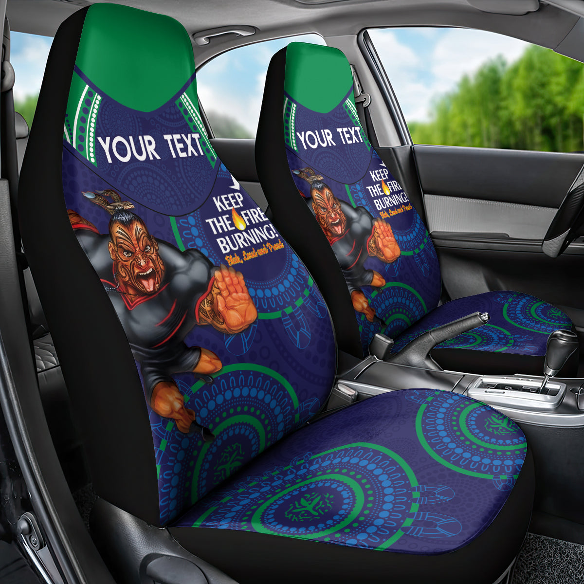 Custom NRL Warriors NAIDOC Week Car Seat Cover Keep The Fire Burning Indigenous Art