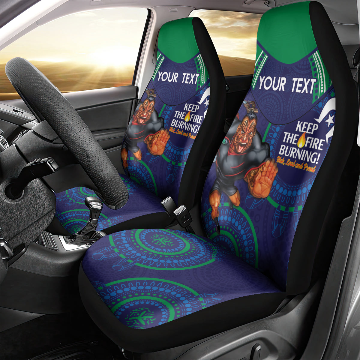 Custom NRL Warriors NAIDOC Week Car Seat Cover Keep The Fire Burning Indigenous Art