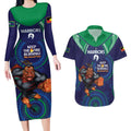 Custom NRL Warriors NAIDOC Week Couples Matching Long Sleeve Bodycon Dress and Hawaiian Shirt Keep The Fire Burning Indigenous Art