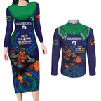 Custom NRL Warriors NAIDOC Week Couples Matching Long Sleeve Bodycon Dress and Long Sleeve Button Shirt Keep The Fire Burning Indigenous Art