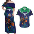 Custom NRL Warriors NAIDOC Week Couples Matching Off Shoulder Maxi Dress and Hawaiian Shirt Keep The Fire Burning Indigenous Art
