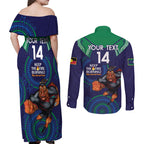 Custom NRL Warriors NAIDOC Week Couples Matching Off Shoulder Maxi Dress and Long Sleeve Button Shirt Keep The Fire Burning Indigenous Art