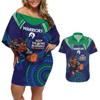 Custom NRL Warriors NAIDOC Week Couples Matching Off Shoulder Short Dress and Hawaiian Shirt Keep The Fire Burning Indigenous Art