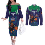 Custom NRL Warriors NAIDOC Week Couples Matching Off The Shoulder Long Sleeve Dress and Long Sleeve Button Shirt Keep The Fire Burning Indigenous Art