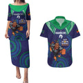 Custom NRL Warriors NAIDOC Week Couples Matching Puletasi and Hawaiian Shirt Keep The Fire Burning Indigenous Art