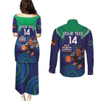 Custom NRL Warriors NAIDOC Week Couples Matching Puletasi and Long Sleeve Button Shirt Keep The Fire Burning Indigenous Art