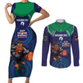 Custom NRL Warriors NAIDOC Week Couples Matching Short Sleeve Bodycon Dress and Long Sleeve Button Shirt Keep The Fire Burning Indigenous Art