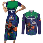 Custom NRL Warriors NAIDOC Week Couples Matching Short Sleeve Bodycon Dress and Long Sleeve Button Shirt Keep The Fire Burning Indigenous Art