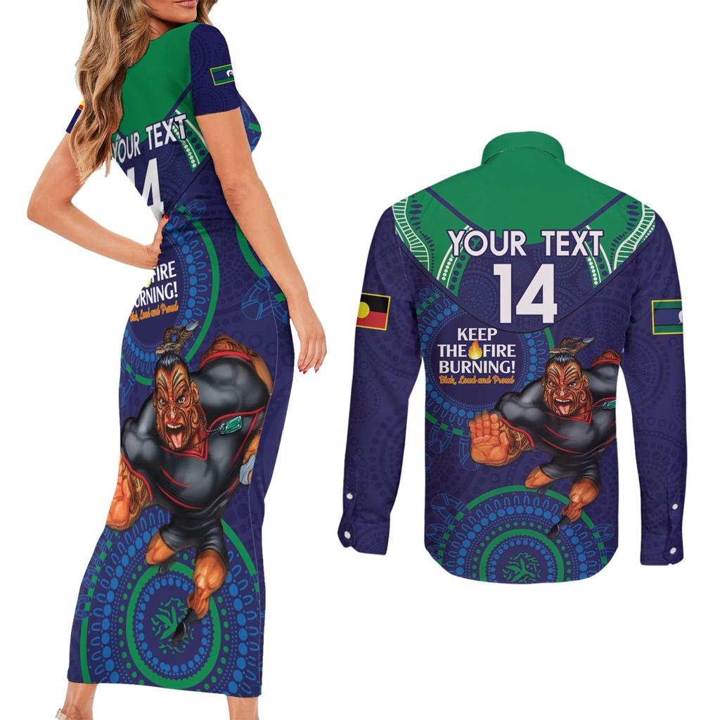 Custom NRL Warriors NAIDOC Week Couples Matching Short Sleeve Bodycon Dress and Long Sleeve Button Shirt Keep The Fire Burning Indigenous Art
