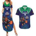 Custom NRL Warriors NAIDOC Week Couples Matching Summer Maxi Dress and Hawaiian Shirt Keep The Fire Burning Indigenous Art
