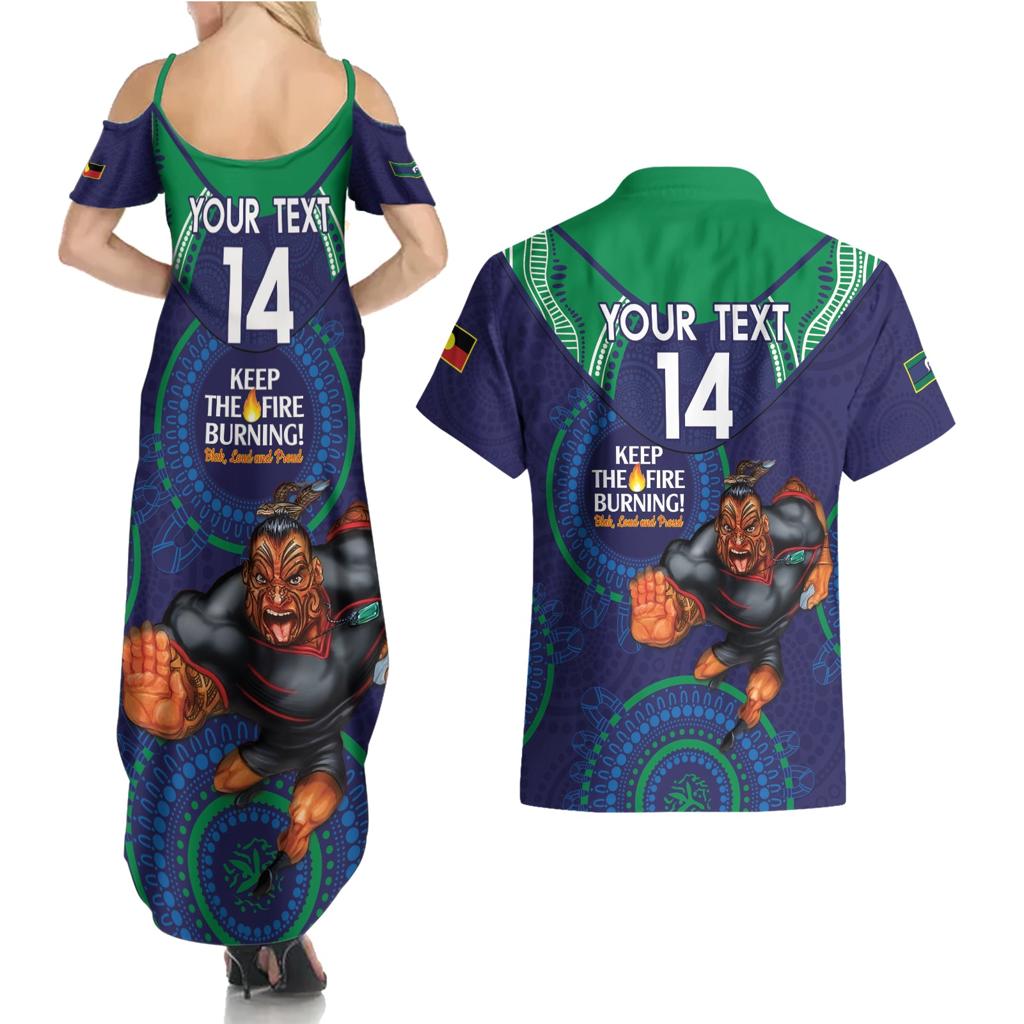 Custom NRL Warriors NAIDOC Week Couples Matching Summer Maxi Dress and Hawaiian Shirt Keep The Fire Burning Indigenous Art