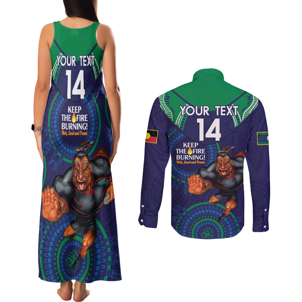 Custom NRL Warriors NAIDOC Week Couples Matching Tank Maxi Dress and Long Sleeve Button Shirt Keep The Fire Burning Indigenous Art