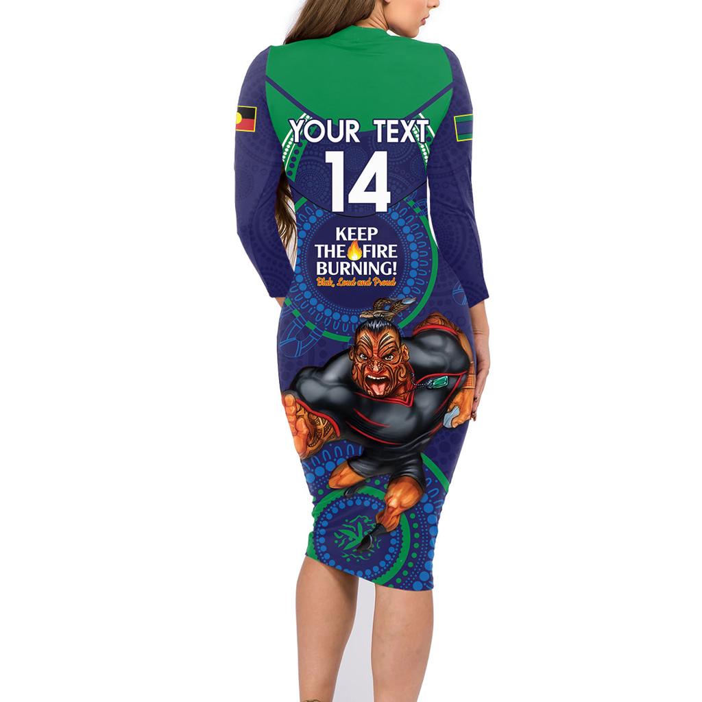 Custom NRL Warriors NAIDOC Week Family Matching Long Sleeve Bodycon Dress and Hawaiian Shirt Keep The Fire Burning Indigenous Art