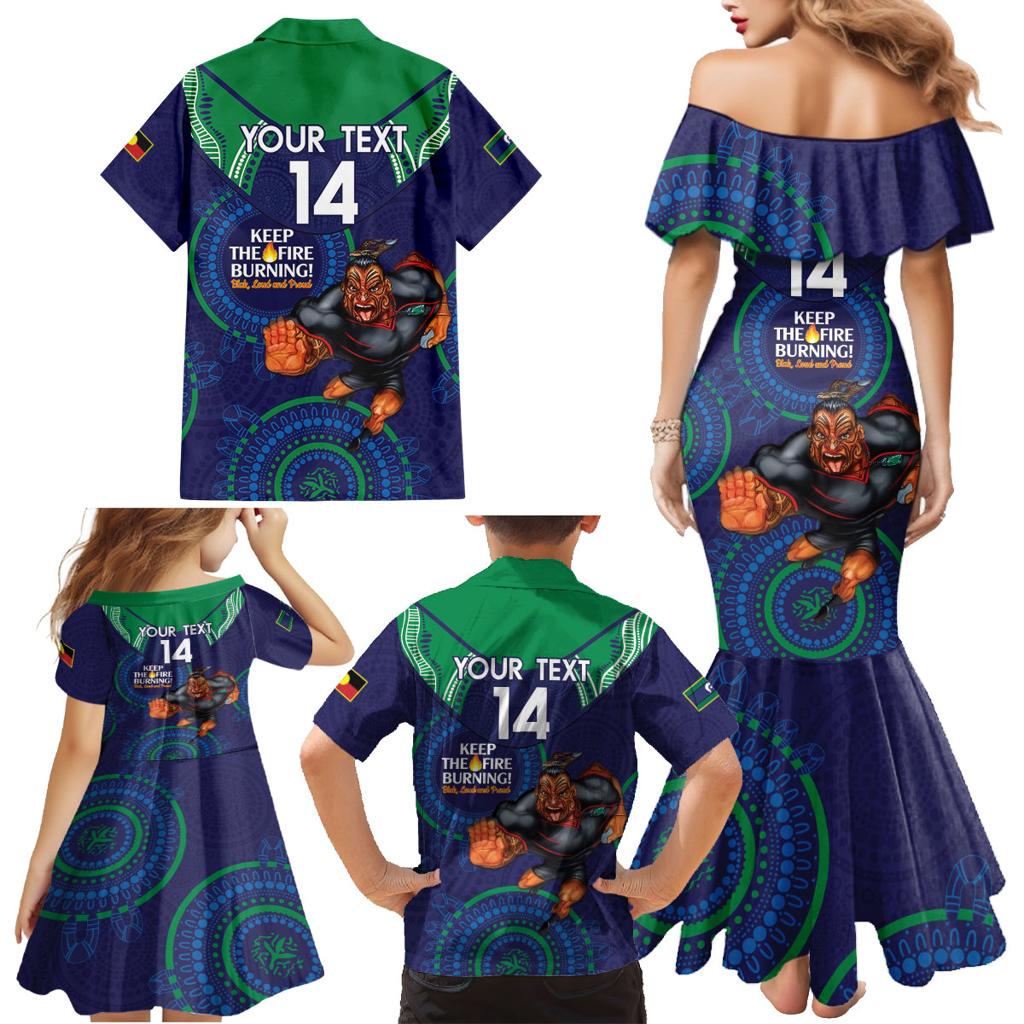 Custom NRL Warriors NAIDOC Week Family Matching Mermaid Dress and Hawaiian Shirt Keep The Fire Burning Indigenous Art