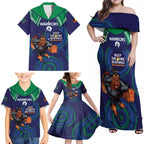 Custom NRL Warriors NAIDOC Week Family Matching Off Shoulder Maxi Dress and Hawaiian Shirt Keep The Fire Burning Indigenous Art