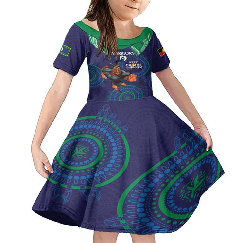 Custom NRL Warriors NAIDOC Week Family Matching Off Shoulder Maxi Dress and Hawaiian Shirt Keep The Fire Burning Indigenous Art