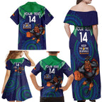 Custom NRL Warriors NAIDOC Week Family Matching Off Shoulder Maxi Dress and Hawaiian Shirt Keep The Fire Burning Indigenous Art