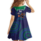 Custom NRL Warriors NAIDOC Week Family Matching Off Shoulder Short Dress and Hawaiian Shirt Keep The Fire Burning Indigenous Art