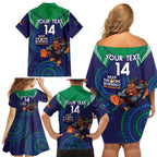 Custom NRL Warriors NAIDOC Week Family Matching Off Shoulder Short Dress and Hawaiian Shirt Keep The Fire Burning Indigenous Art