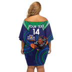 Custom NRL Warriors NAIDOC Week Family Matching Off Shoulder Short Dress and Hawaiian Shirt Keep The Fire Burning Indigenous Art