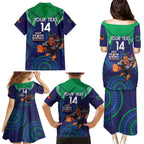 Custom NRL Warriors NAIDOC Week Family Matching Puletasi and Hawaiian Shirt Keep The Fire Burning Indigenous Art