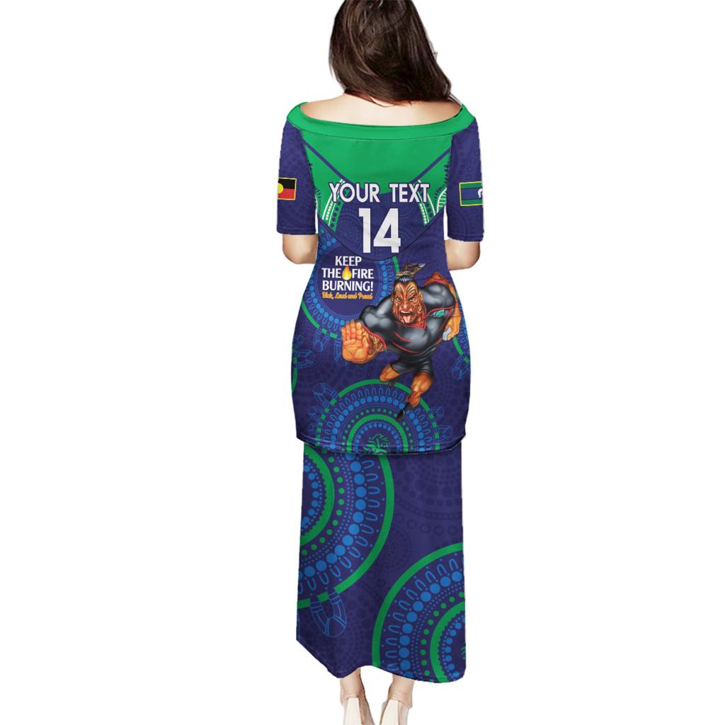 Custom NRL Warriors NAIDOC Week Family Matching Puletasi and Hawaiian Shirt Keep The Fire Burning Indigenous Art
