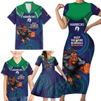 Custom NRL Warriors NAIDOC Week Family Matching Short Sleeve Bodycon Dress and Hawaiian Shirt Keep The Fire Burning Indigenous Art