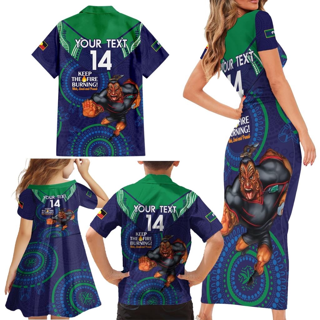 Custom NRL Warriors NAIDOC Week Family Matching Short Sleeve Bodycon Dress and Hawaiian Shirt Keep The Fire Burning Indigenous Art